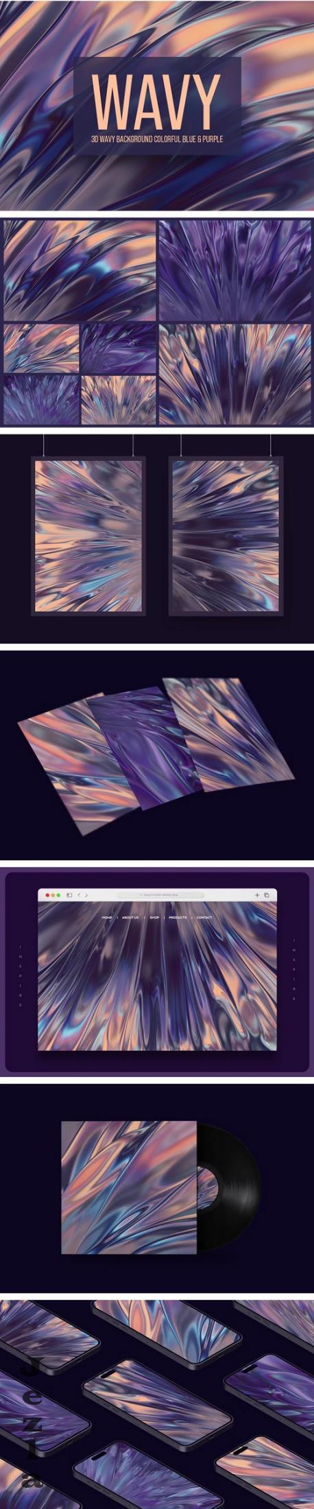 3D Wavy Backgrounds Colorful Blue & Purple - BGTUDJV