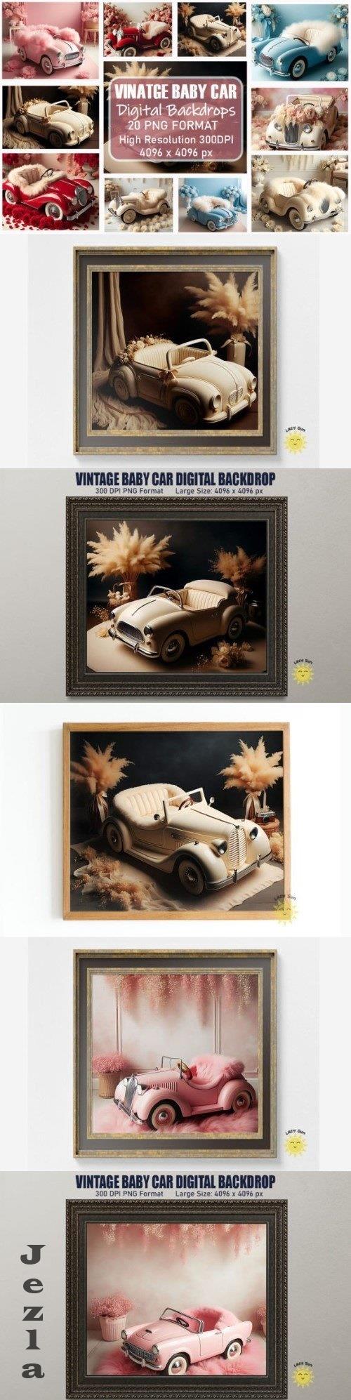 Vintage Baby Car Digital Backdrop Bundle