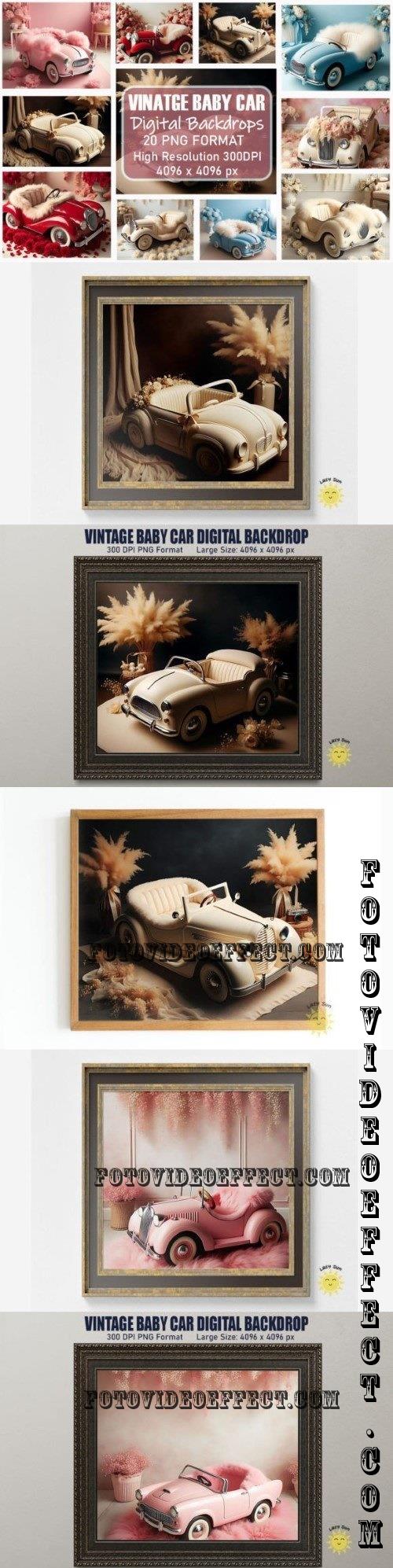 Vintage Baby Car Digital Backdrop Bundle