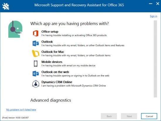 Microsoft Support and Recovery Assistant 17.01.2176.000