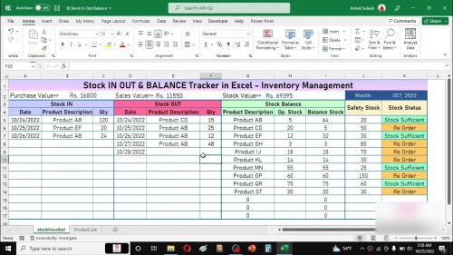 Inventory Control Via A Stock Tracker In Excel