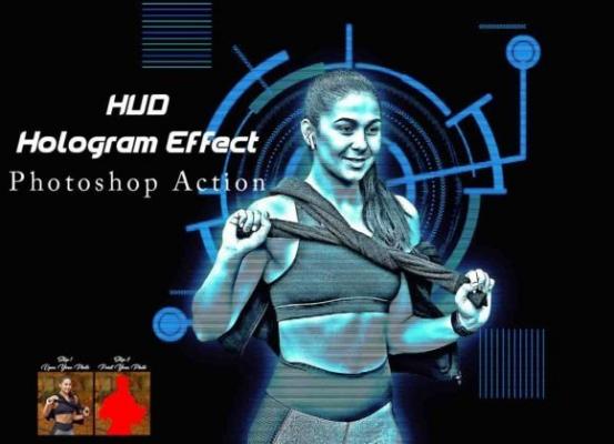 HUD Hologram Effect photoshop Action - 92191015